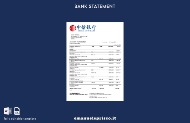 modello di parola di estratto conto bancario stile verificato China Citic Bank C